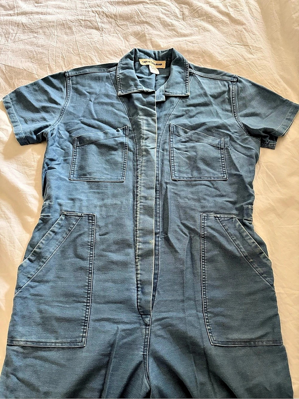 CARON CALLAHAN Blue Short Sleeve Utility Jumpsuit